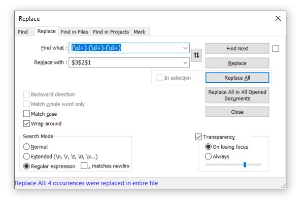 Notepad++ replace 2