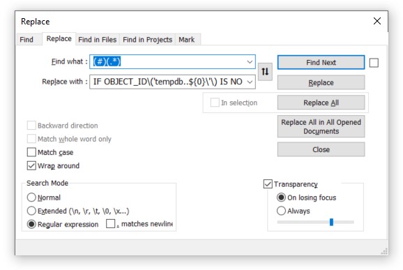 Notepad++ replace 2