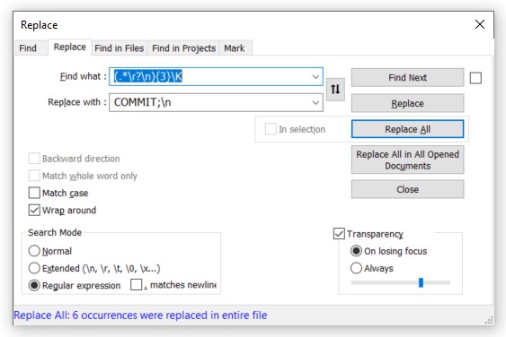 Notepad++ replace 2