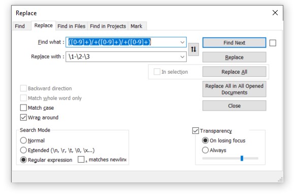 Notepad++ replace 2