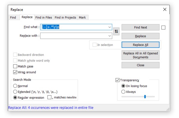 Notepad++ replace 2